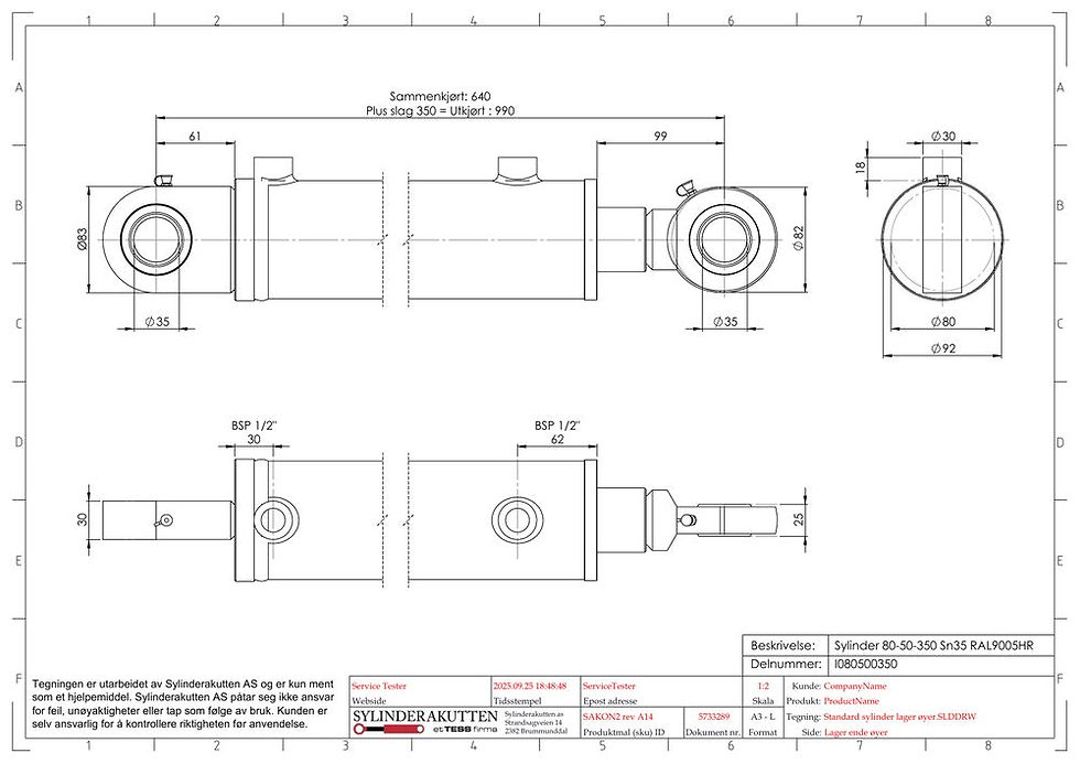 Miniatyrbilde: Sylinder 80-50-350 med sfærisk lager