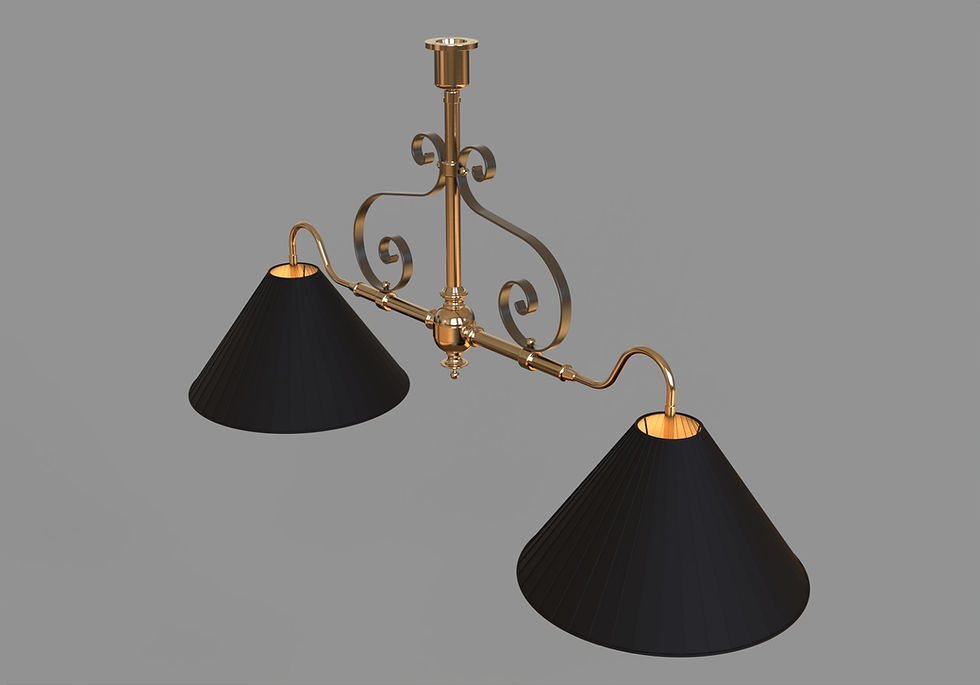Brass tube with scroll design and machined sphere, featuring two swan neck curved brass arms with polished accents.