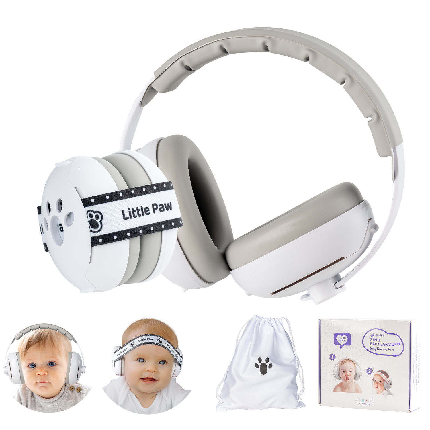 Dekukar 2-in-1 Baby Ear Defender Protection Earmuf, White