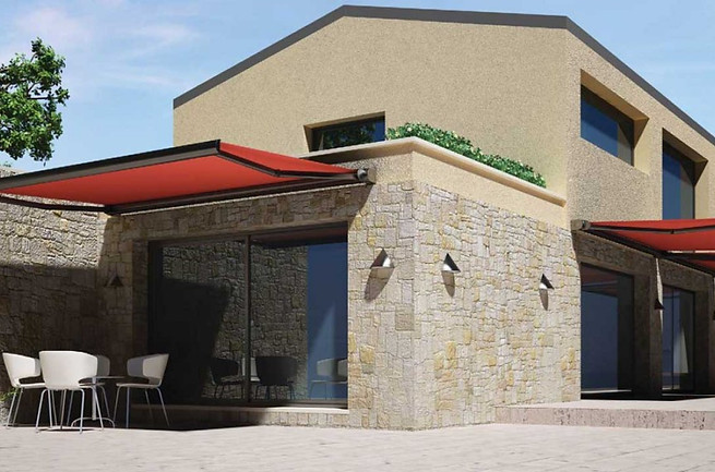 Custom motorised folding arm awning installed by Auslight Blinds for stylish outdoor shade and comfort.