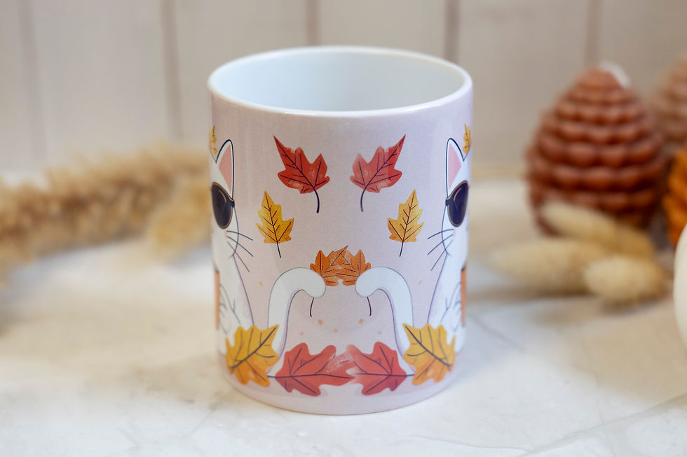 Thumbnail: Cool Cat with Mug and Leaves: Ceramic 11oz Mug and Round Drinks Coaster Set