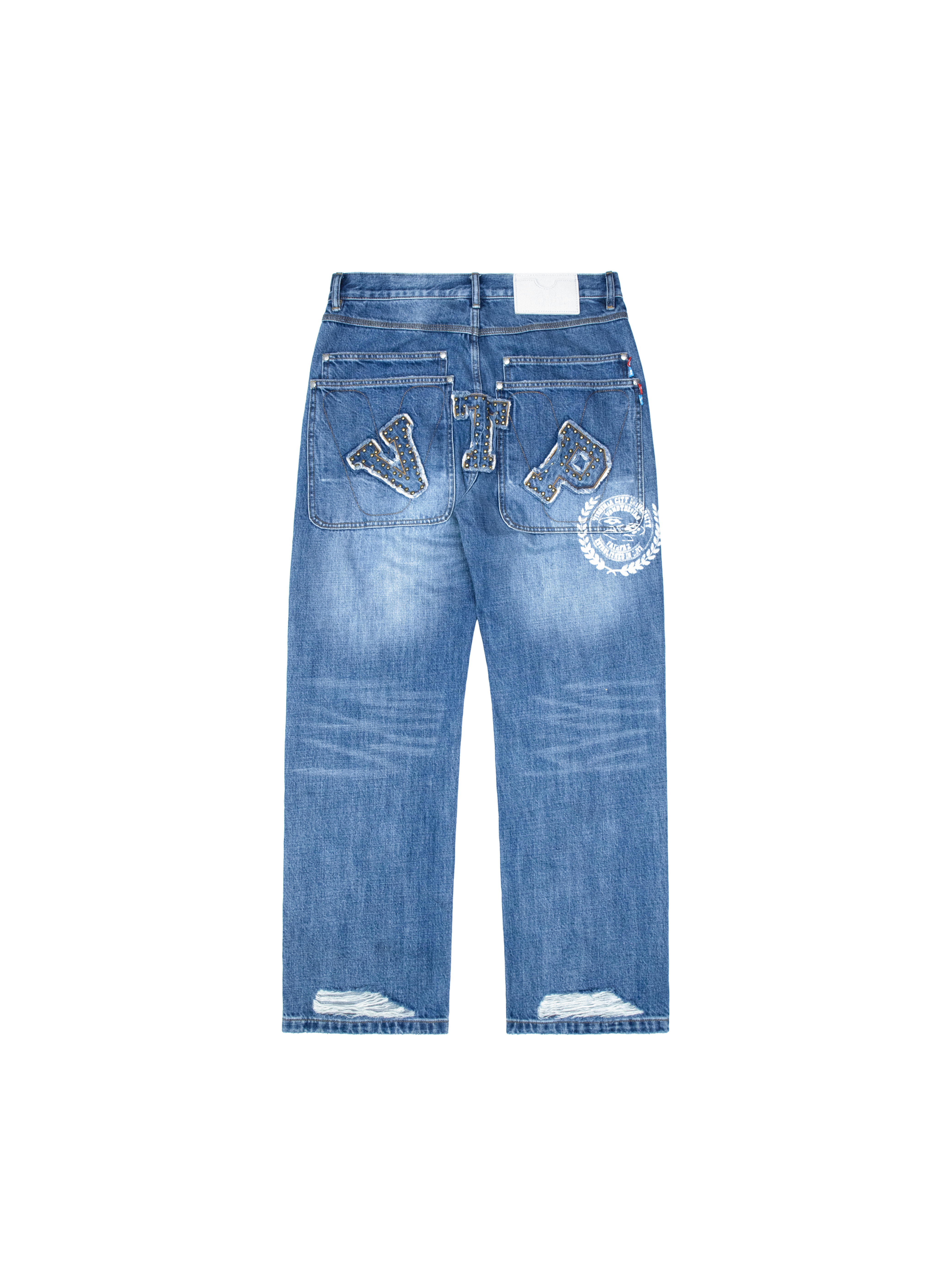College Patch Distress Denim