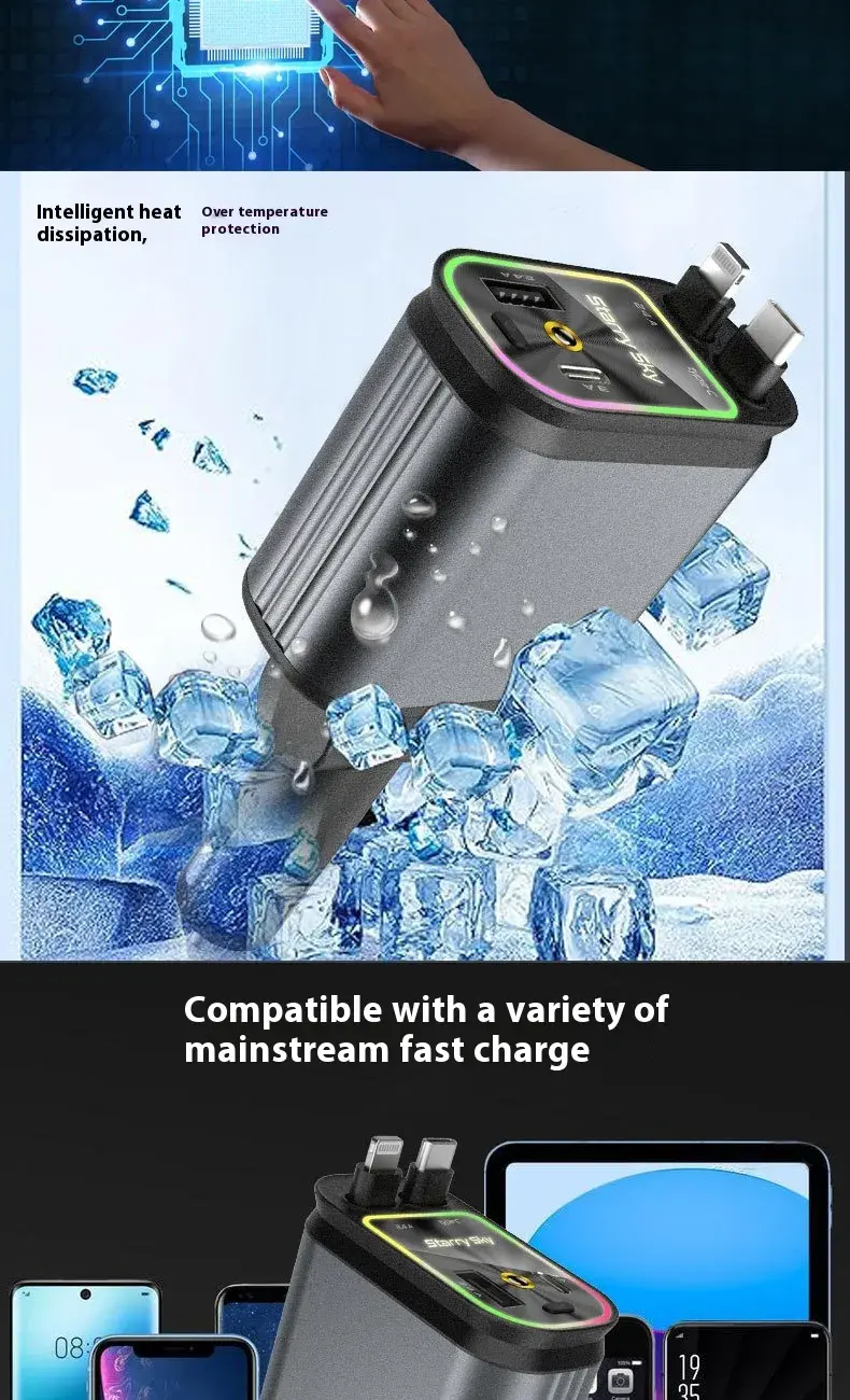 Miniatura: Car Mobile Phone Charger Four-in-one Multi-function Double Telescopic Strip Line