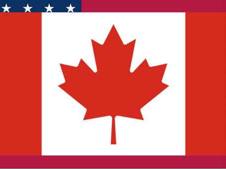 Canadian Flag Over an American Flag