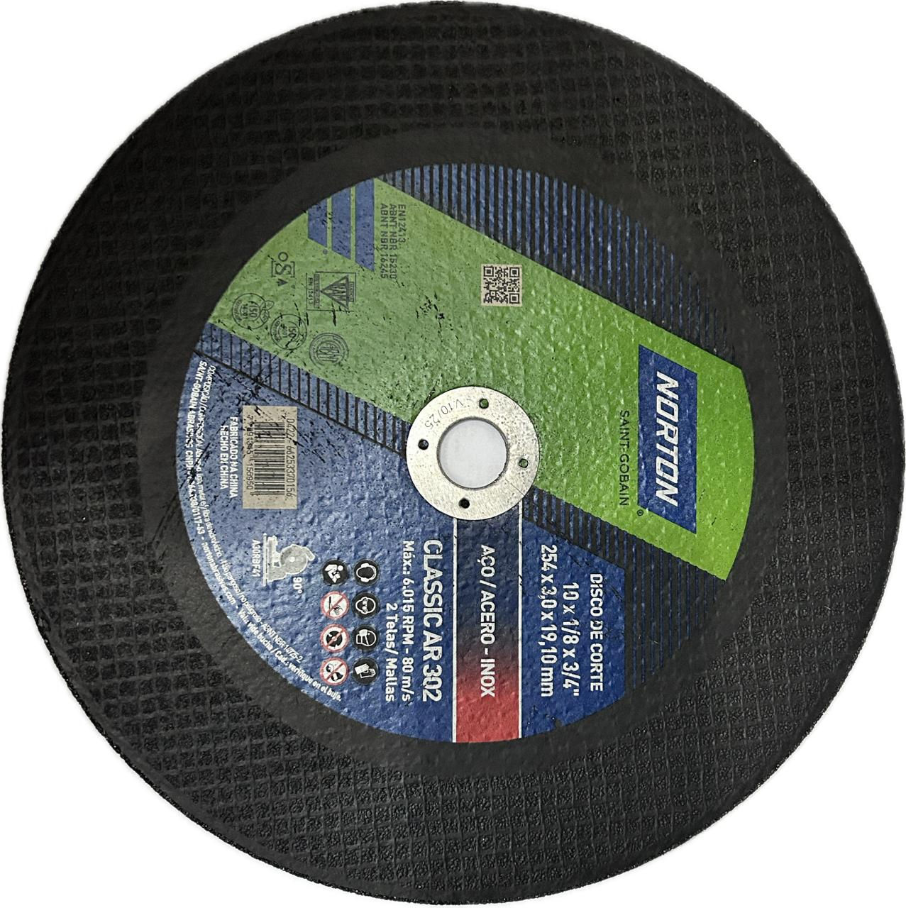 DISCO DE CORTE PARA FERRO 10 (254 X 3,0 X 19,10) AR302 CLASSIC NORTON