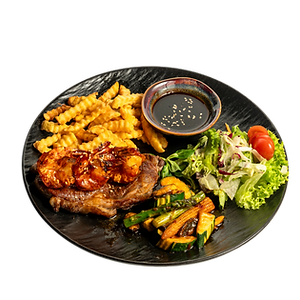 72. 150G RINDERSTEAK & GEGRILLTE RIESENGANERLE