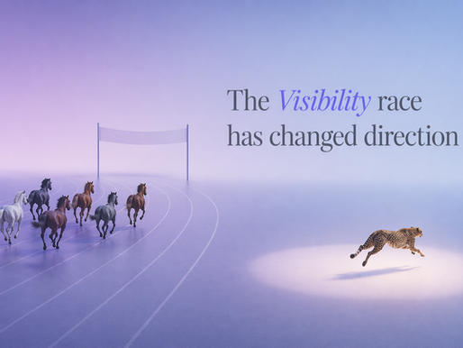 Horses race toward a finish line while a cheetah runs alone in a different direction under a spotlight, illustrating the shift in visibility from traditional SEO to AI search and AI optimisation.