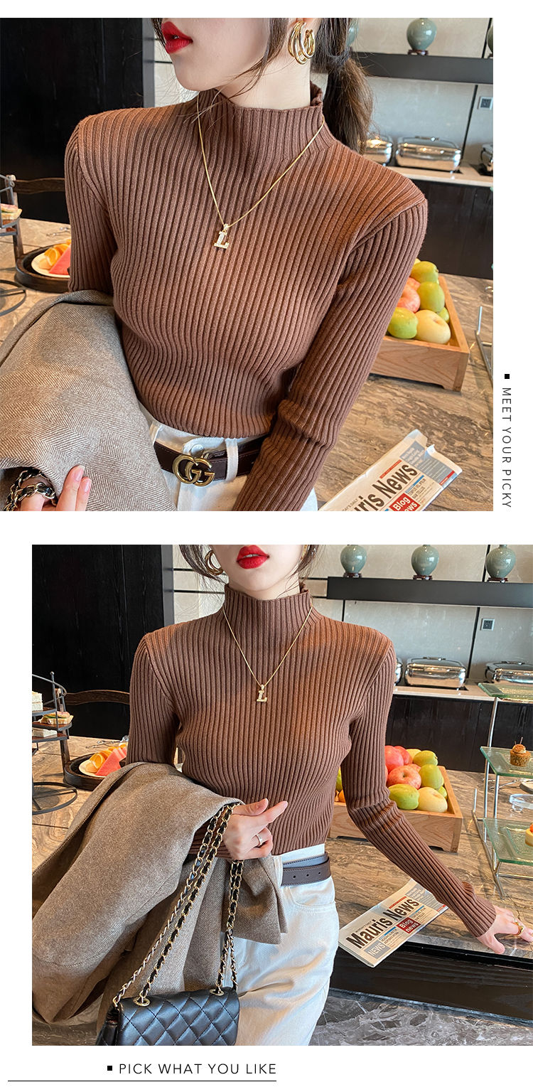Miniatura: Elegant Solid Basic Knitted Tops Women Turtlneck Sweater Long Sleeve Casual Slim