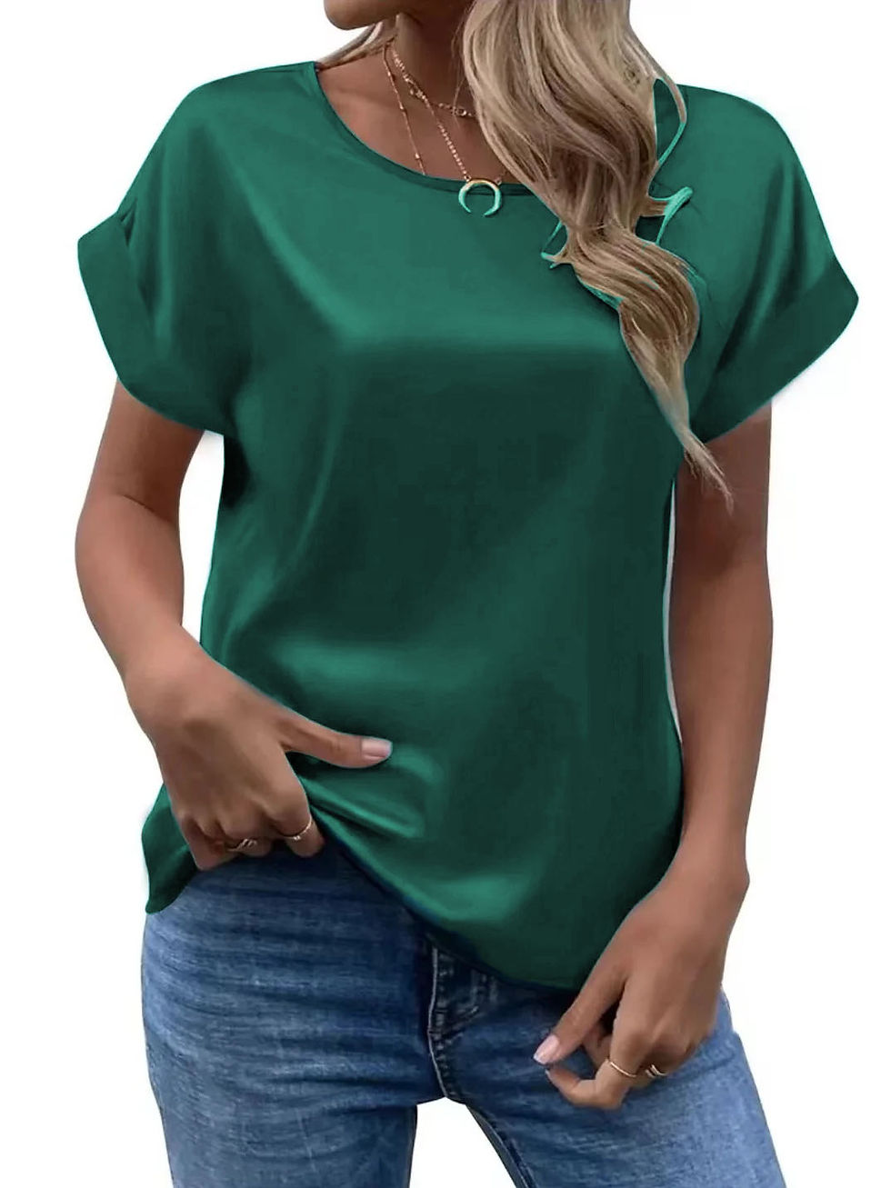 Miniatura: Women Summer Style Satin Blouses Shirts Lady Casual Bat wing Sleeve O-Neck Solid
