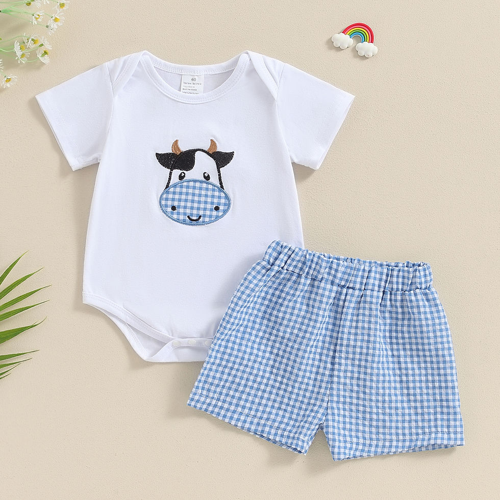 Miniatura: Citgeett Summer Infant Baby Boys Girls Outfits Short Sleeve Romper + Plaid Short