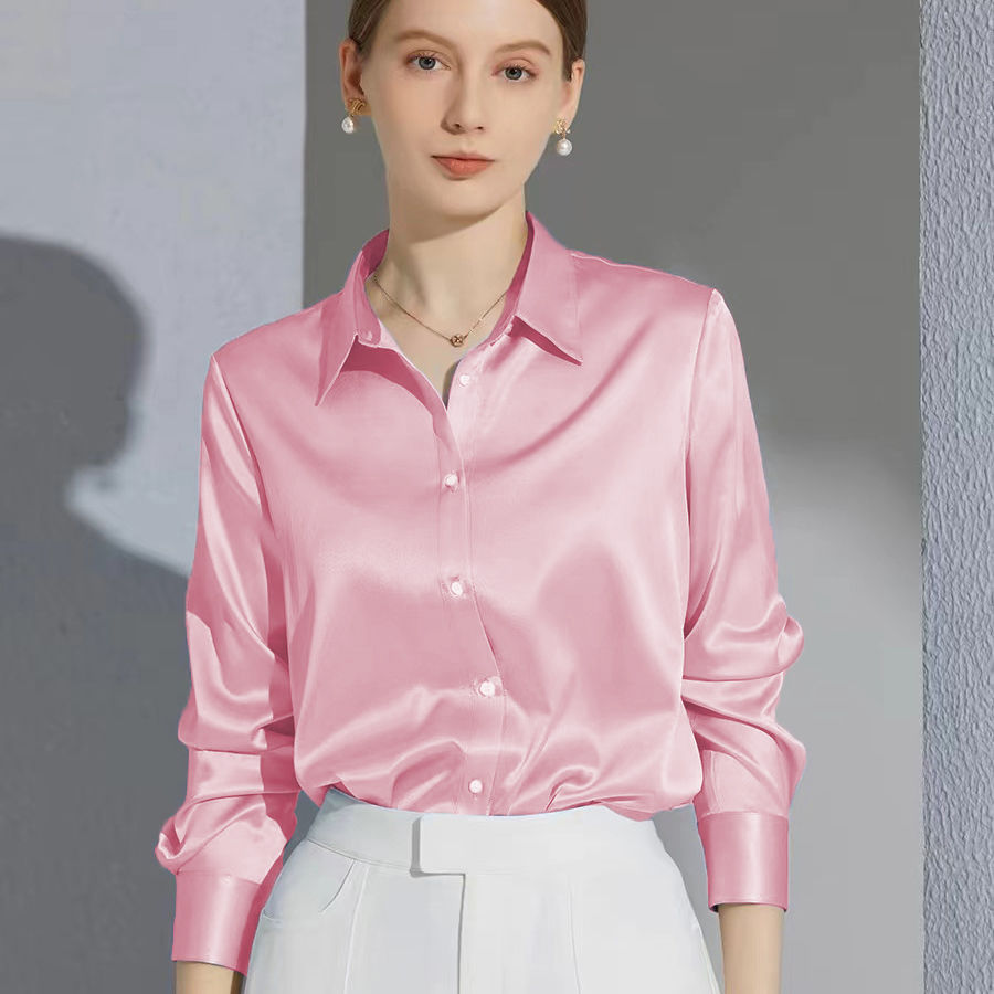 Miniatura: All-match Satin Finish Shirts And Blouses Women Clothing Casual Top OL Long Slee