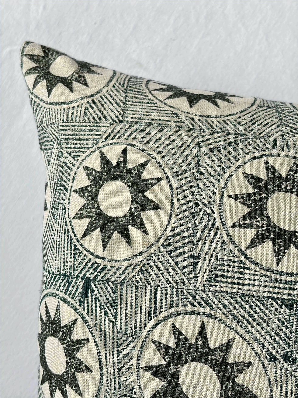 Thumbnail: 'Halo Rings Sun’ in Indigo - Block Printed Linen Cushion