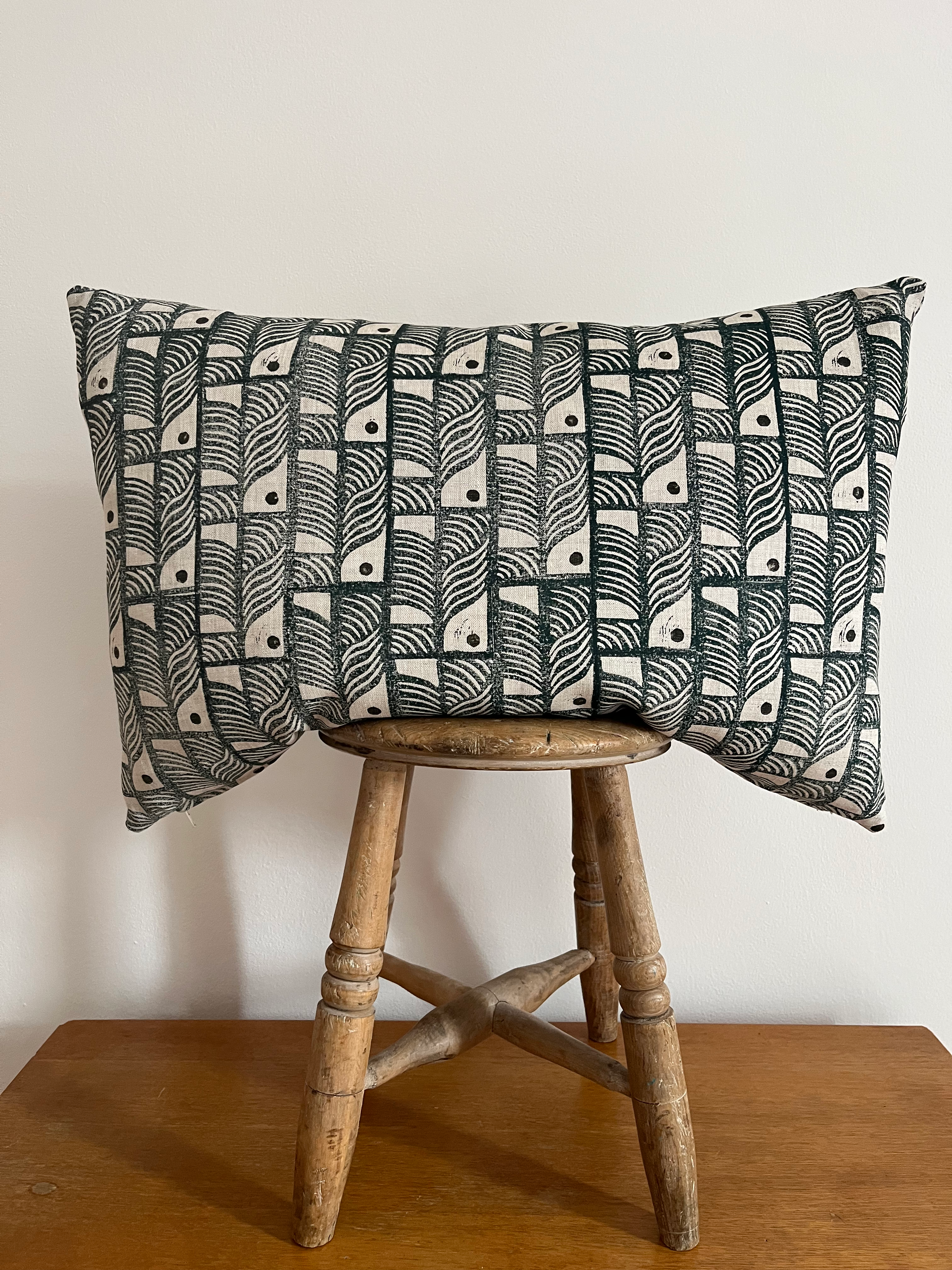 Block Printed Linen Cushion - ‘Sailors Warning’ in Indigo