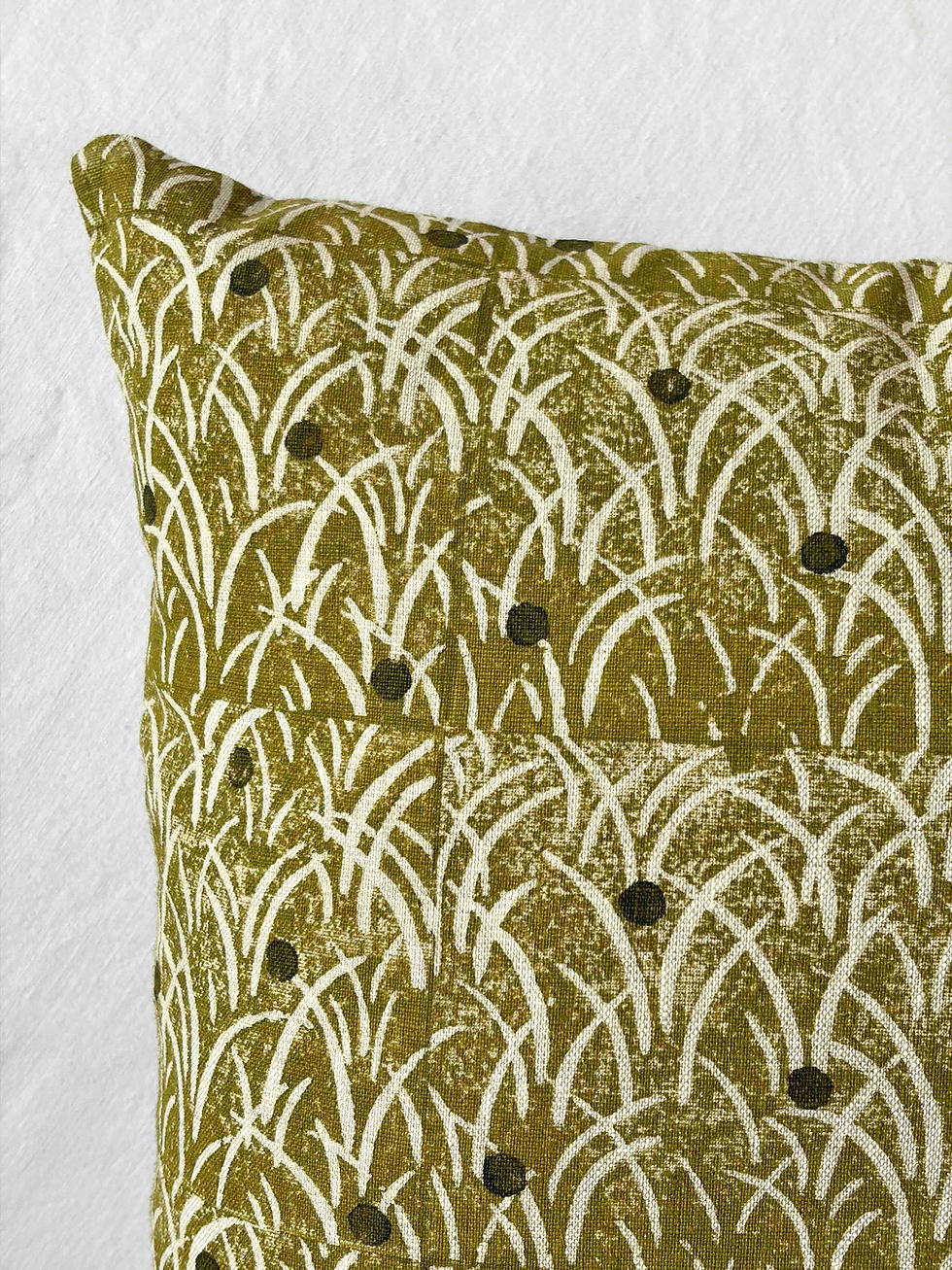 Thumbnail: ‘Dew in the Grass’ in Fern - Block Printed Linen Cushion