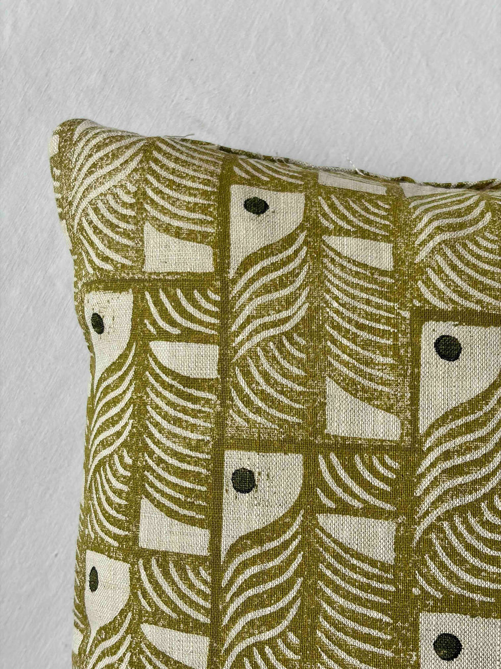Thumbnail: ‘Sailors Warning’ in Fern - Block Printed Linen Cushion
