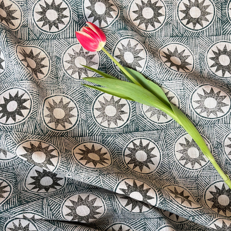 Thumbnail: 'Halo Rings Sun' in Indigi - Linen Fabric