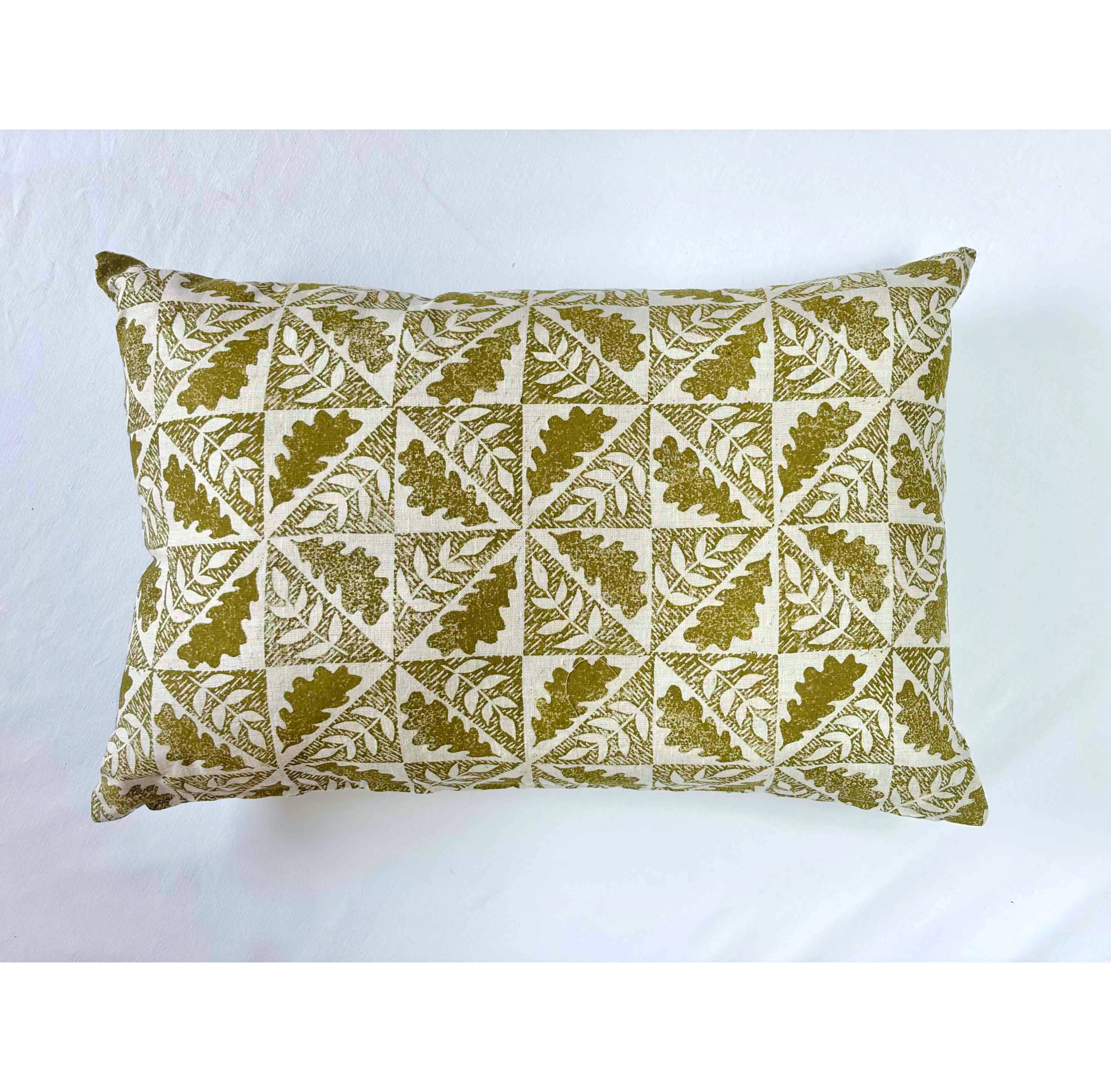 ‘Oak Before Ash’ in Fern - Block Printed Linen Cushion