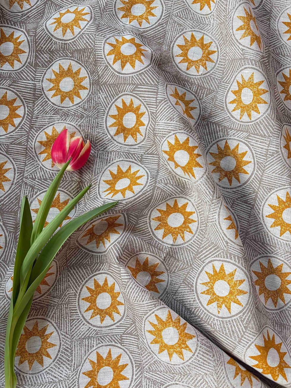 Thumbnail: 'Halo Rings Sun' in Turmeric - Linen Fabric