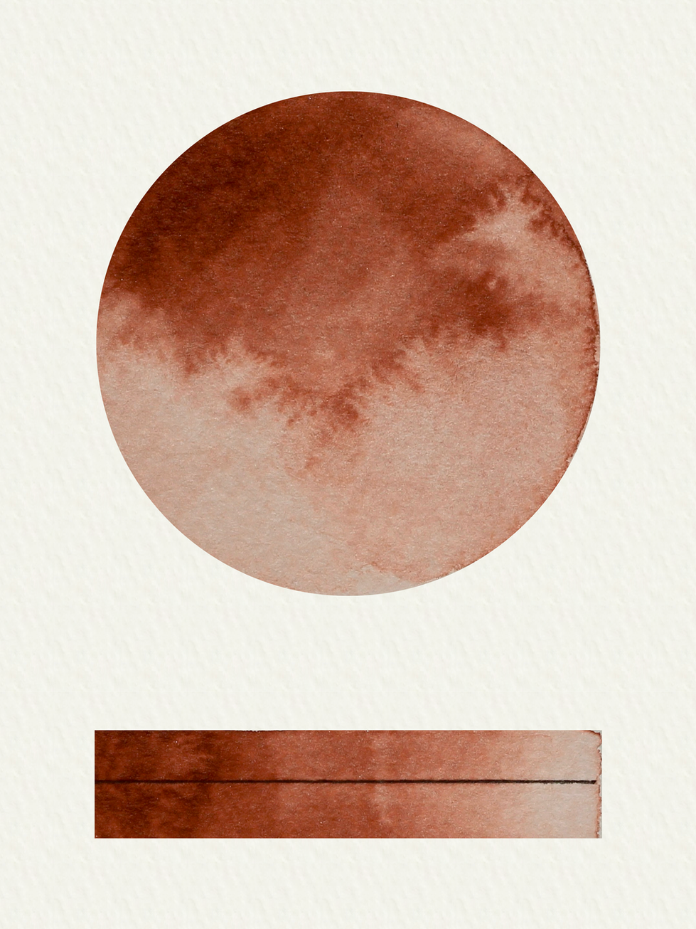 Red Iron Oxide watercolour swatch showing granulation and transparency