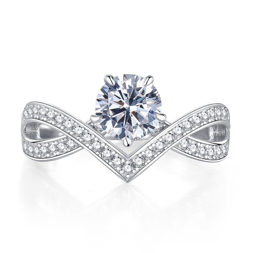 Certified 1 Carat Moissanite V-Shaped Ring in 925 Sterling Silver – Elegant Wedd