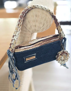 Denim Small Handbag - Upcycled - Aluminum Pop-Tabs strap - ArtWithMore Creations