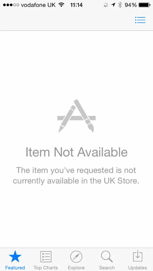 App Store tells user why the page is empty