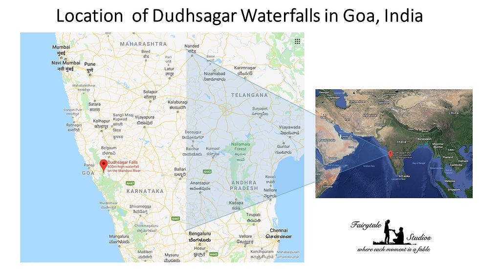 Indian Map showing location of Dudhsagar Falls in Goa