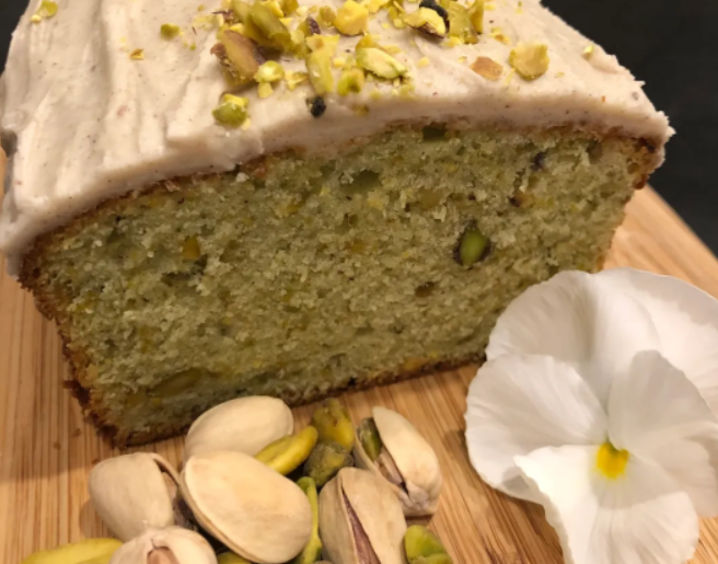 Pistachio Loaf w/ Cardamom Vanilla Icing