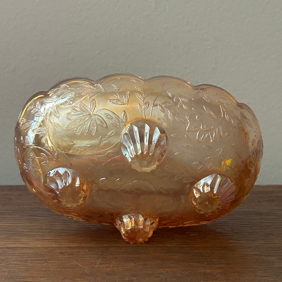 Thumbnail: Vintage Jeanette Iridescent Oval Carnival Glass Footed Dish