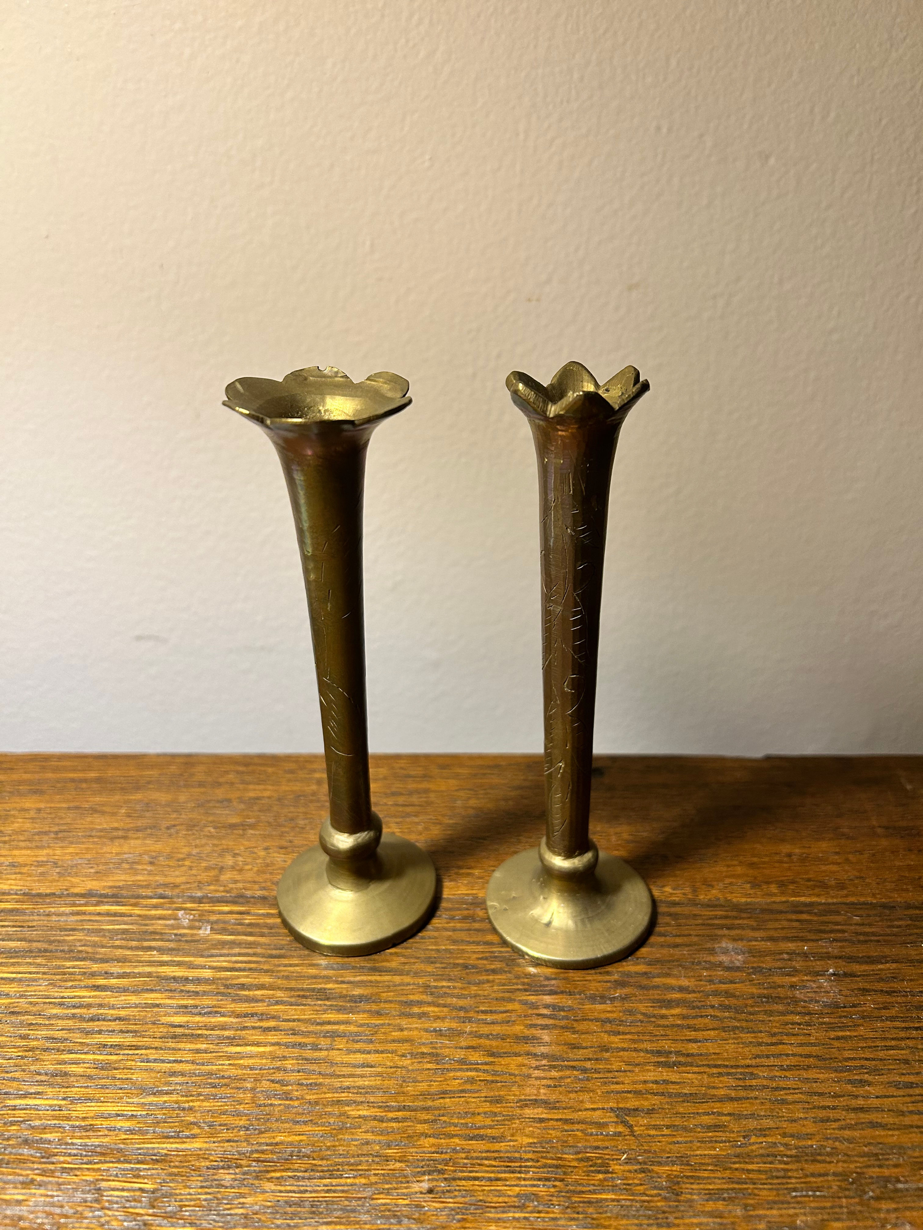 Vintage Brass Bud Vases – Pair