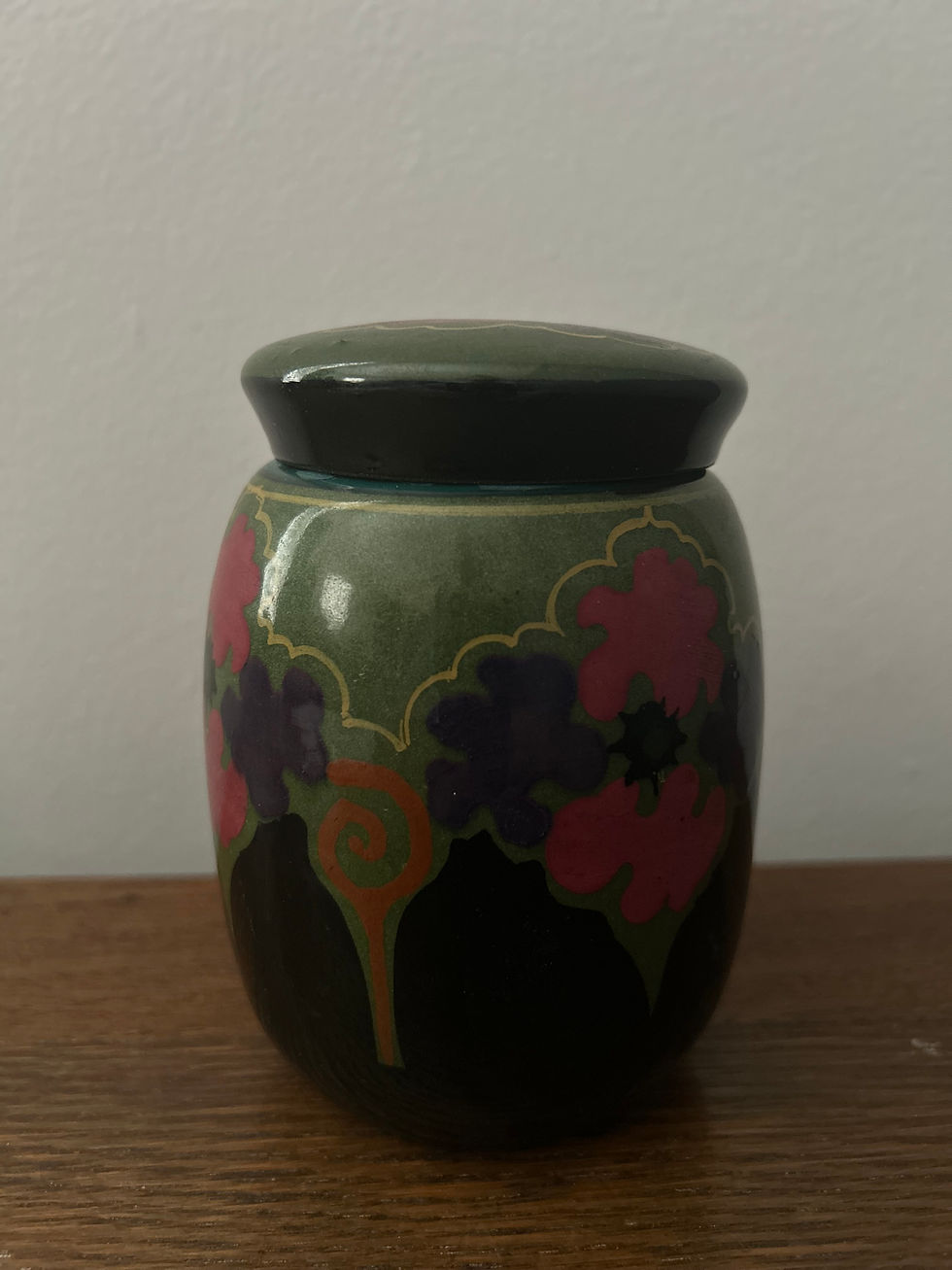 Thumbnail: Gouda Holland Art Deco High Gloss Ceramic Jar with Lid
