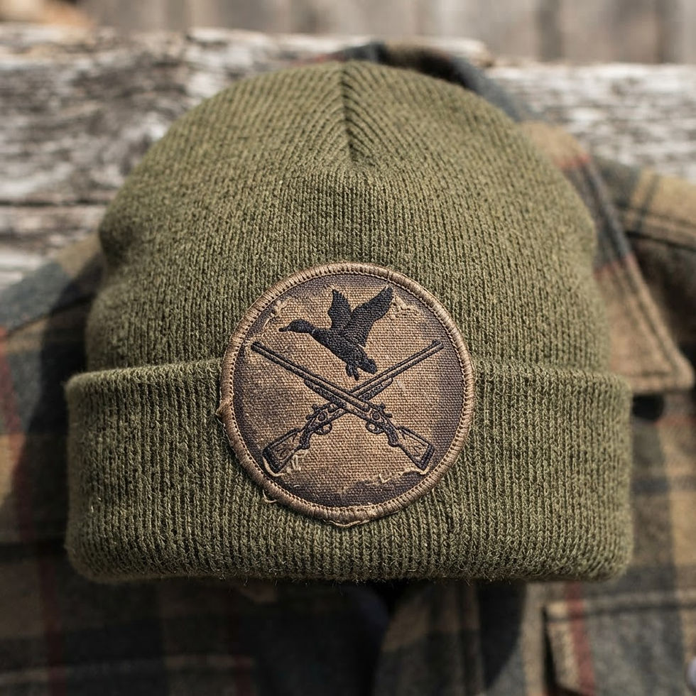 Greenheadz Duck Blind Beanie - mallard silhouette and shotgun patch