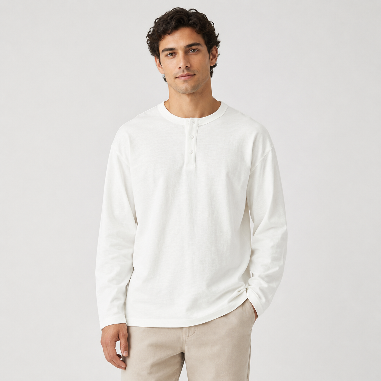 Camisa Henley DUKEEN 100% Algodão – Branca