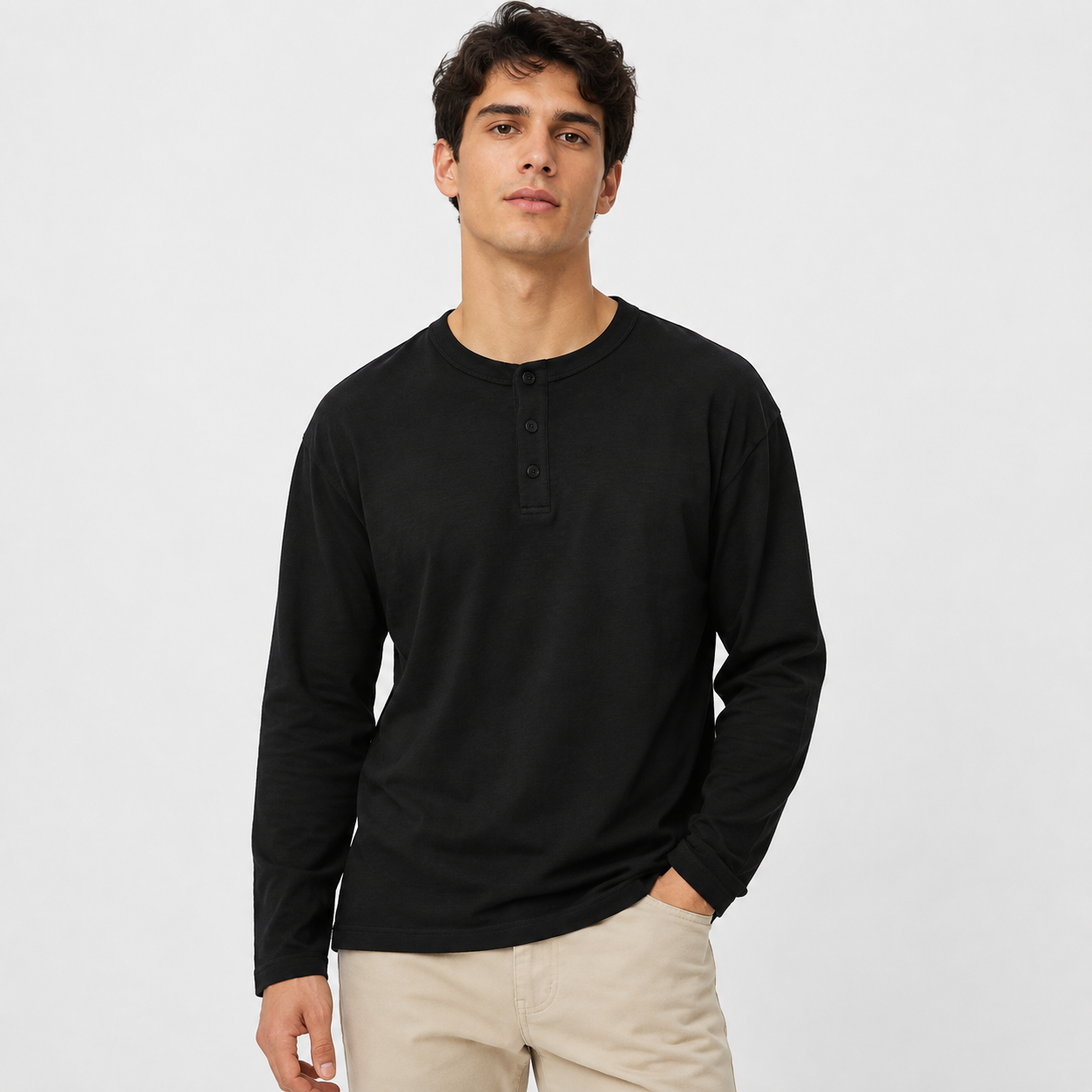 Camisa Henley DUKEEN 100% Algodão – Preta