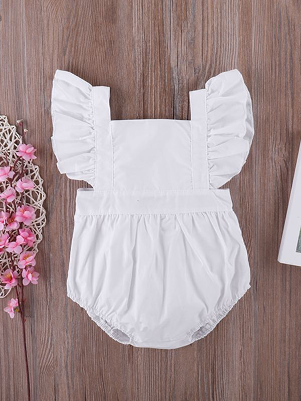 White Romper Bodysuit with Butterfly Sleeves