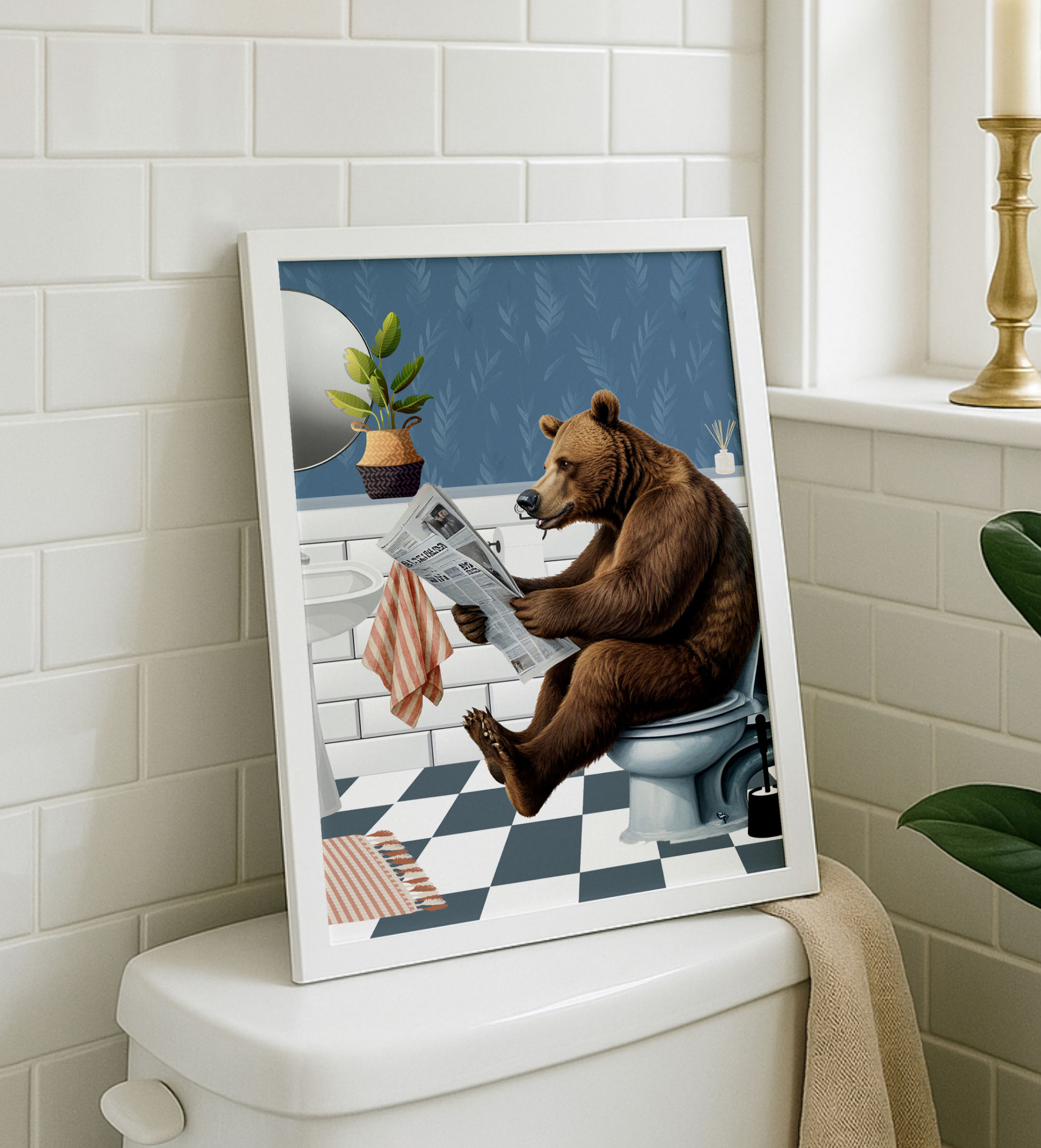 Bear On Toilet Print