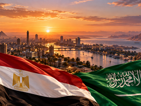 エジプトとサウジアラビアの国旗と中東地域を象徴的に描いた生成イメージ