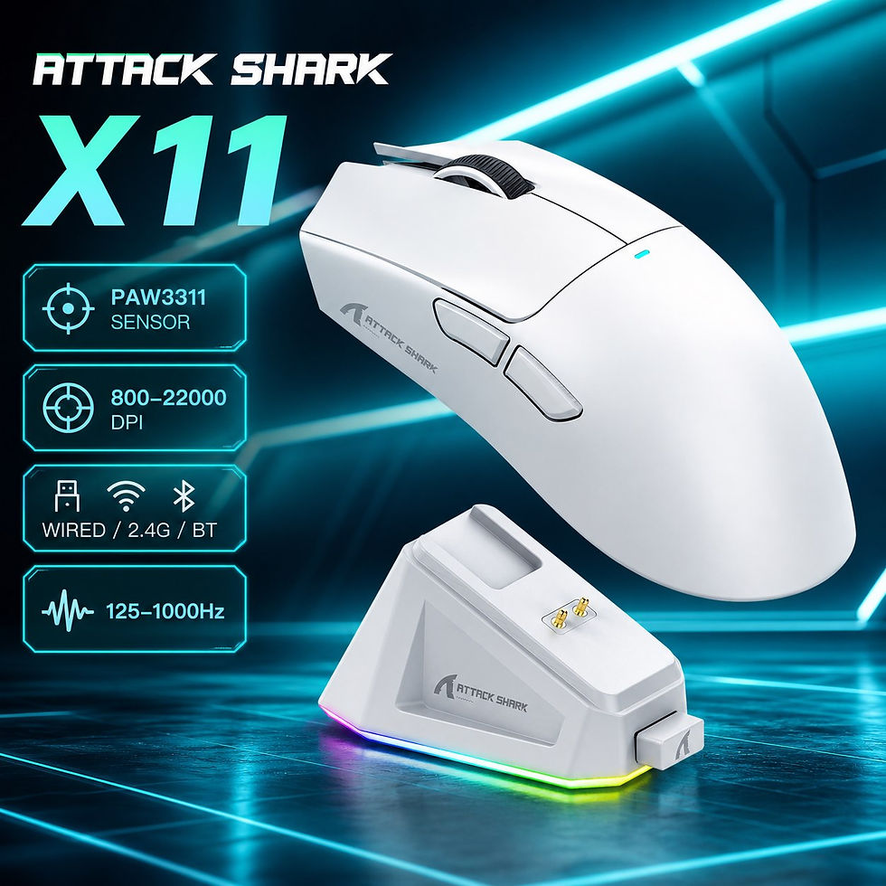 Miniatura: Mouse Gamer ATTACK SHARK X11 — Tri-Mode, 22.000 DPI e Dock RGB