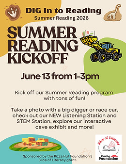 Summer Reading Kickoff flyer for June 13th at 1:00 PM.