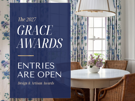 A kitchen with beautiful drapery. Text Saying Grace Awards Is Now Open