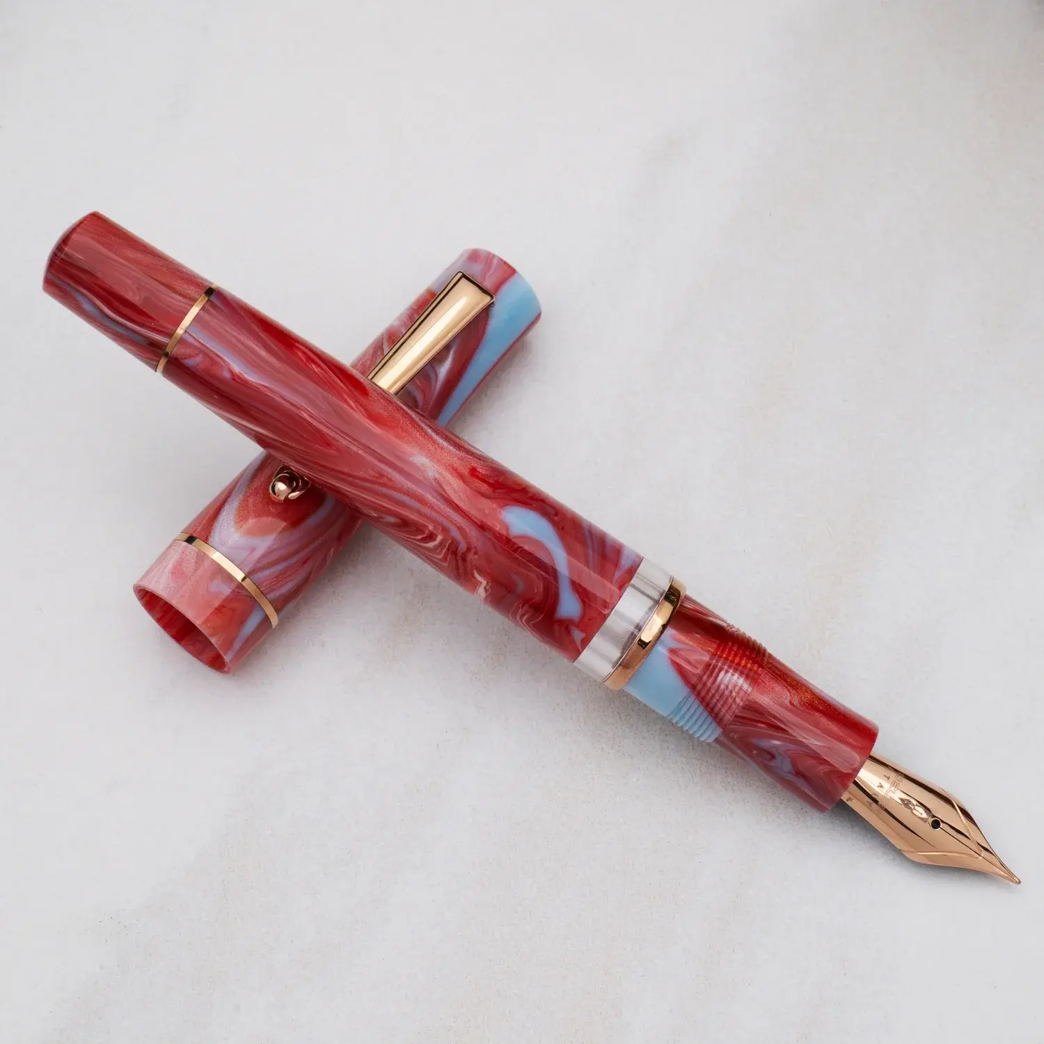 Delta Duna Ghibli(Red) Rosegold Trim Fountain, Rollerball Or Ballpoint