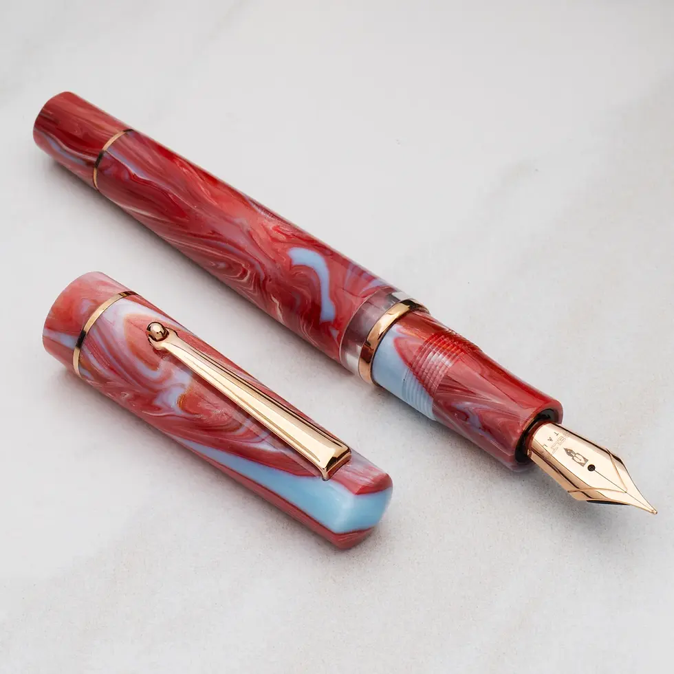 Thumbnail: Delta Duna Ghibli(Red) Rosegold Trim Fountain, Rollerball Or Ballpoint