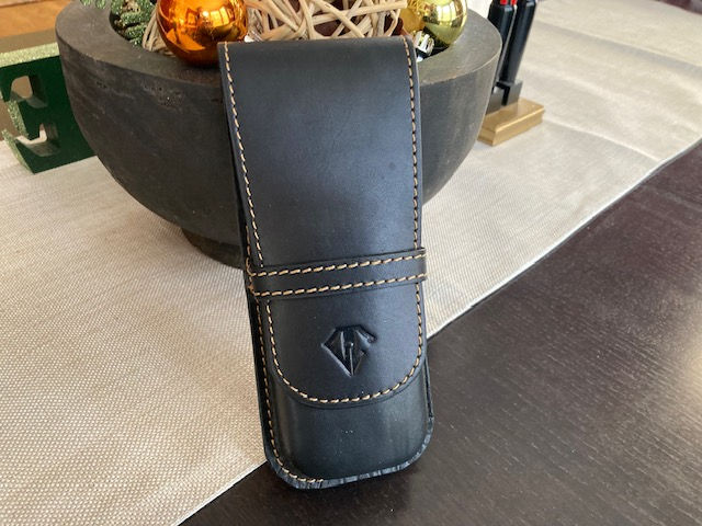 Thumbnail: Pen Box/Cases In Black Leather w/Cream/Gold Stitching (3 Sizes)