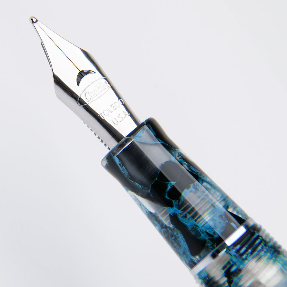Thumbnail: Conklin Mark Twain Crescent Filler Fountain Pen Blue Array w/ Chrome Trim w/JoWo