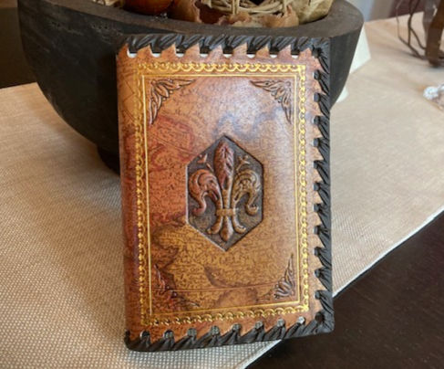 Thumbnail: Small Stamped Leather Fleur De Lis Refillable Journal