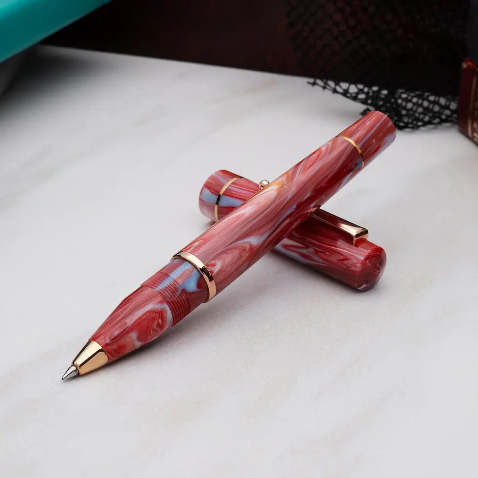 Thumbnail: Delta Duna Ghibli(Red) Rosegold Trim Fountain, Rollerball Or Ballpoint