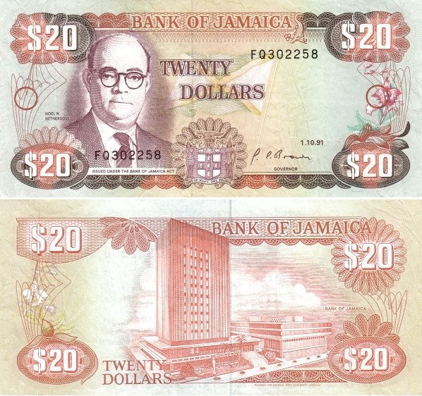 BILLET JAMAÏQUE 20 DOLLARS 1991 NEUF UNC