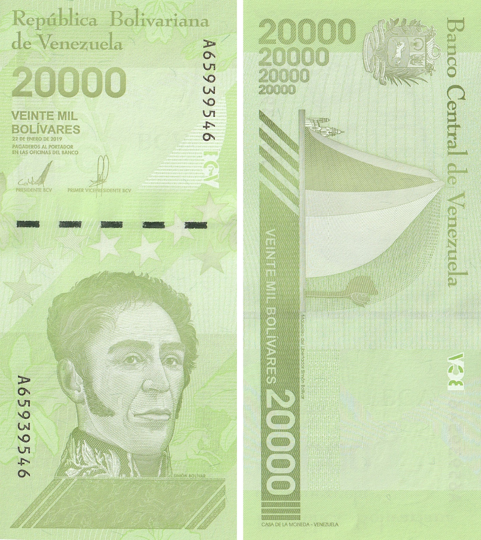 BILLET VENEZUELA 20 000 BOLIVARES 2019 NEUF UNC
