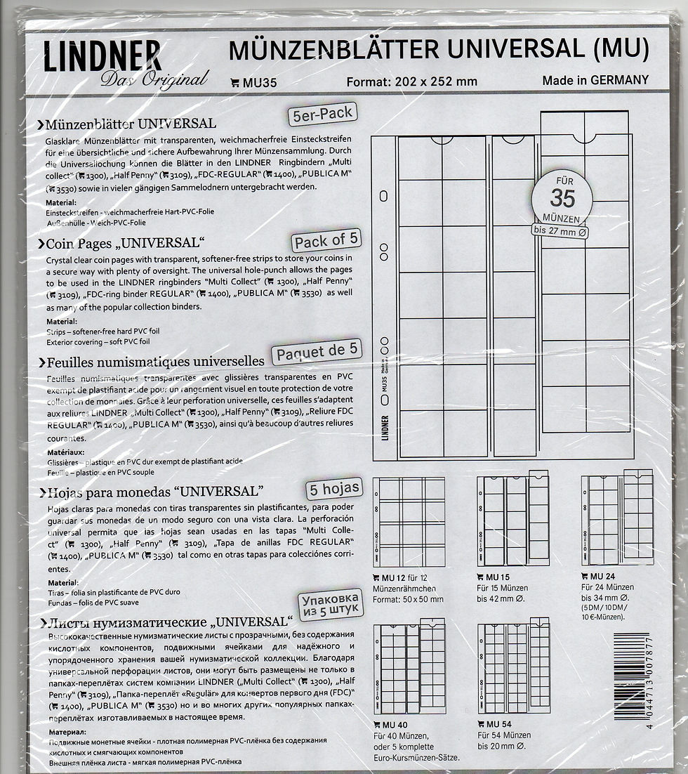 Miniature : 1 PAQUET DE 5 FEUILLES NUMISMATIQUES POUR 35 PIECES DE MONNAIE_LINDNER