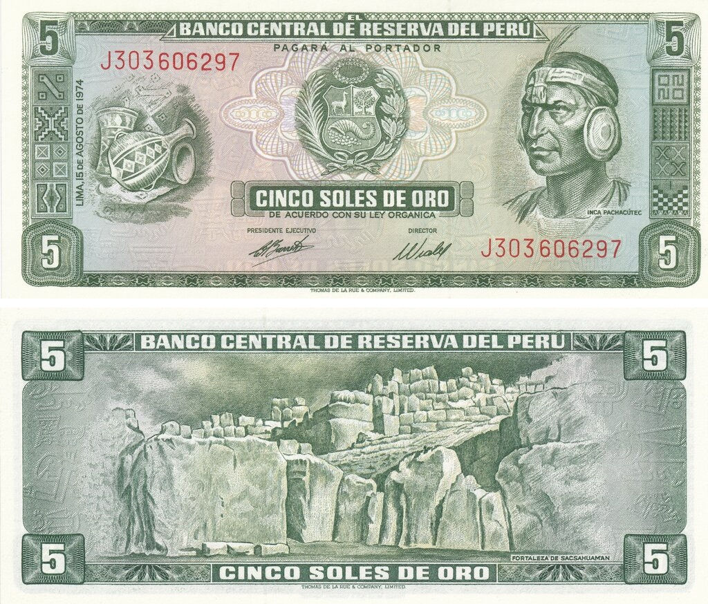 BILLET PEROU 5 SOLES DE ORO 1974 NEUF UNC